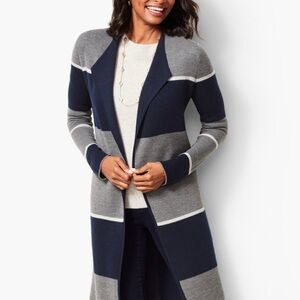 Talbots Pure‎ Merino Wool Long Duster Open Cardigan Navy Blue Gray Size XL